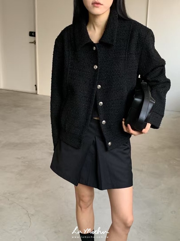 夾克式挺版銀扣小香外套